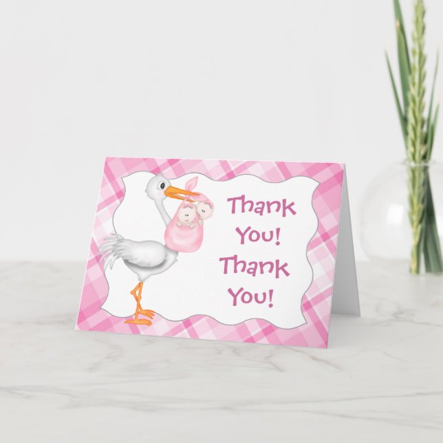 Stork & Twin Girls Thank You Card (Front)