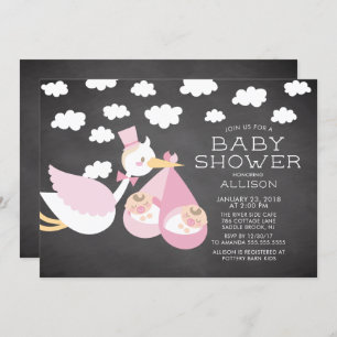 Stork & Twin Girls Twins Baby Shower Invitation