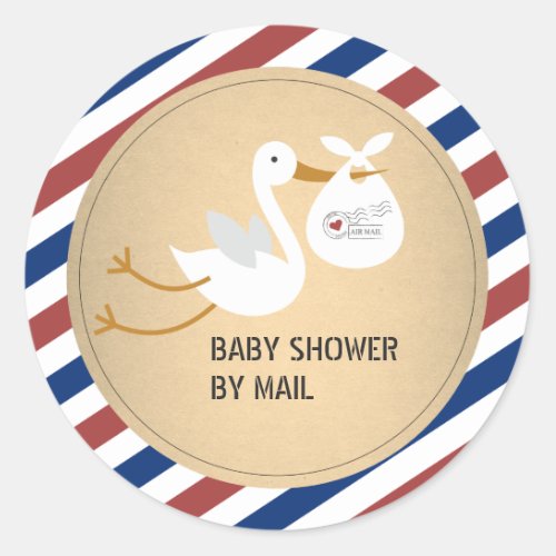 Stork Unisex Baby Shower By Mail Classic Round Sticker