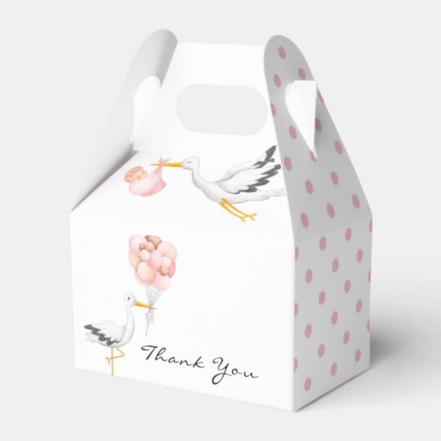 Stork | Watercolor Baby Boy Shower Favor Boxes (Back Side)