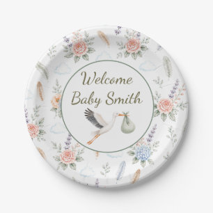 Stork Welcome Baby Gender Neutral Paper Plates