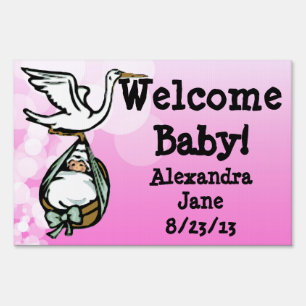 Stork Welcome Baby Girl Custom Yard Sign
