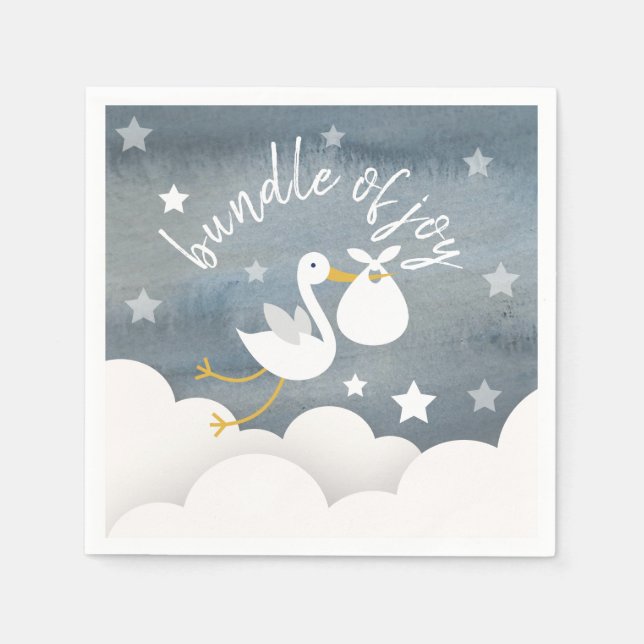 Stork White Bundle Stars Watercolor Baby Shower Napkins (Front)