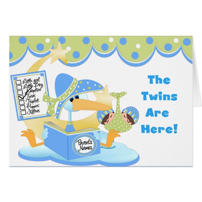 Stork White Twins Cards and Stickers