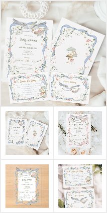 Stork Wildflower Ribbon and Bow Baby Shower 