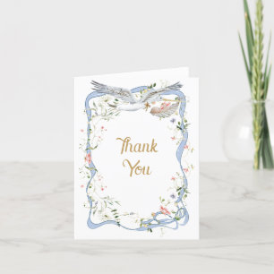 Stork Wildflower Ribbon and Bow Baby Shower Letterpress Thank You Card