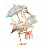 Stork Wildflower Ribbon and Bow Decoration  Cutout<br><div class="desc">This baby shower photo sculpture is very versatile. The larger size can become a lovely table centerpiece and after the shower a special keepsake for the nursery. The smallest size is perfect for a cake topper that can also become a keepsake to remember this beautiful day. This acrylic cutout features...</div>