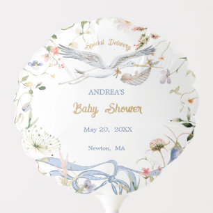 Stork Wildflower Ribbon Baby Shower  Balloon