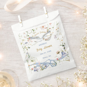 Stork Wildflower Ribbon Baby Shower Favor Bag