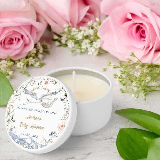 Stork Wildflower Ribbon Baby Shower  Mini Candle Favors (Insitu (Wedding))