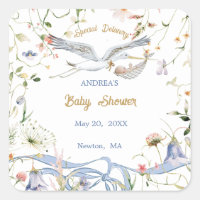 Stork Wildflower Ribbon Baby Shower Paper
