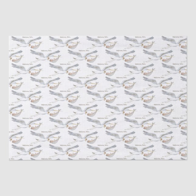 Stork Wildflower Ribbon Baby Shower Tissue Paper (Front)