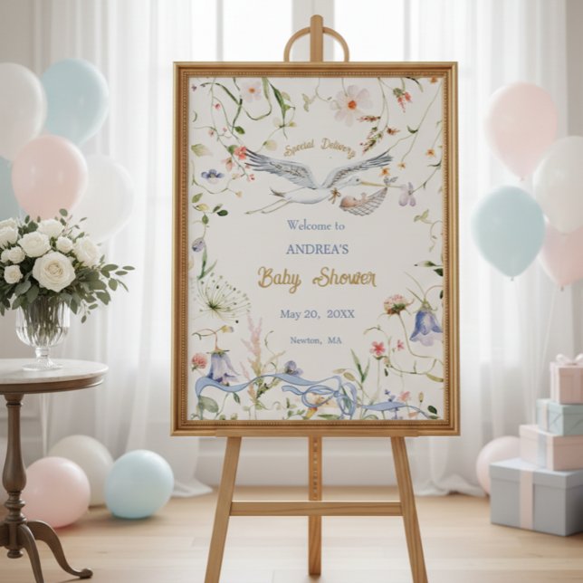 Stork Wildflower Ribbon Baby Shower Welcome Foam Board (Creator Uploaded)