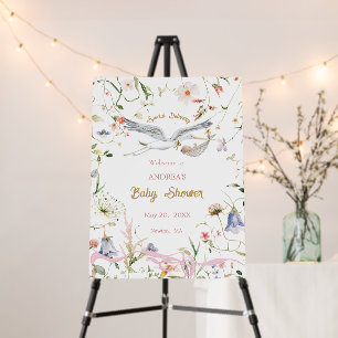 Stork Wildflower Ribbon Baby Shower Welcome Foam Board
