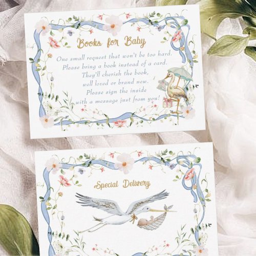 Stork Wildflower Ribbon Books for Baby Shower Enclosure Card