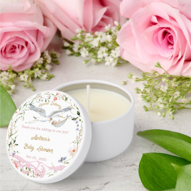 Stork Wildflower Ribbon  Mini Candle Favors (Insitu (Wedding))