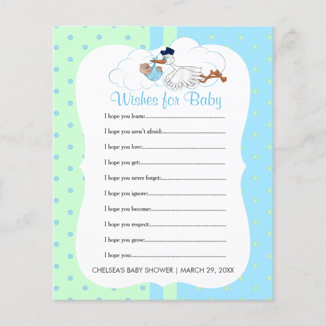 Stork with a Baby Boy Shower - Wishes (Front)