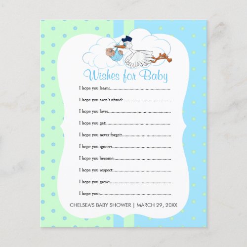 Stork with a Baby Boy Shower _ Wishes