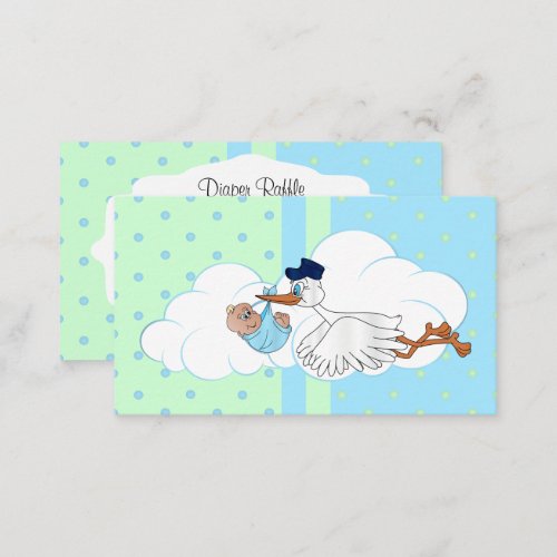Stork with a Cute Little Baby Boy Diaper Raffle Enclosure Card