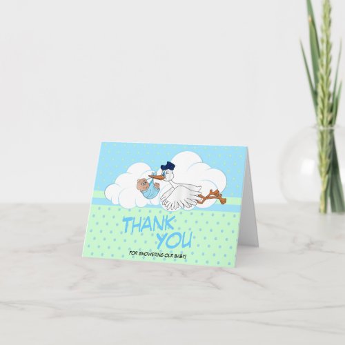 Stork with a Cute Little Baby Boy Thank You Card