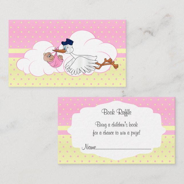 Stork with a Cute Little Baby Girl Book Raffle Enclosure Card (Front/Back)