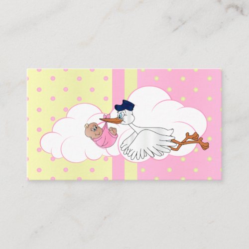 Stork with a Cute Little Baby Girl Diaper Raffle Enclosure Card