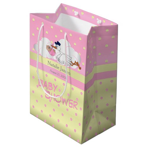 Stork with a Cute Little Baby Girl Medium Gift Bag