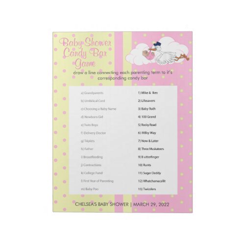 Stork with a Cute Little Baby Girl Shower Game Notepad