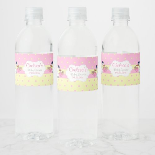 Stork with a Cute Little Baby Girl Water Bottle Label