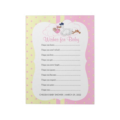 Stork with a Cute Little Baby Girl _ Wishes Notepad