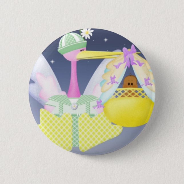Stork with African American Baby Button (Front)