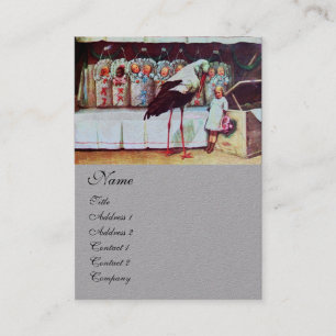 STORK WITH BABIES ,BABY SHOWER  Grey Paper Business Card