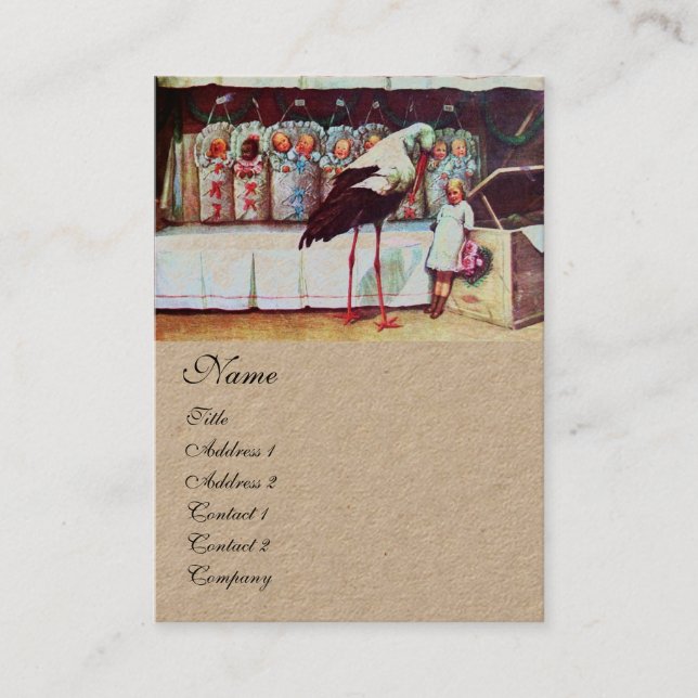 STORK WITH BABIES ,BABY SHOWER Kraft Paper Business Card (Front)