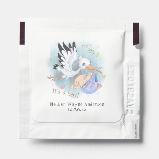 Stork with Baby Boy Baby Shower Favors Hand Sanitizer Packet