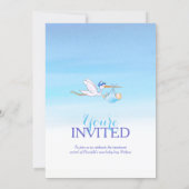 Stork with baby boy baby shower invitations (Back)