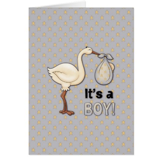 Stork with baby Boy Cards (Front)