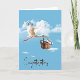 Stork With Baby Boy Congratulations Card