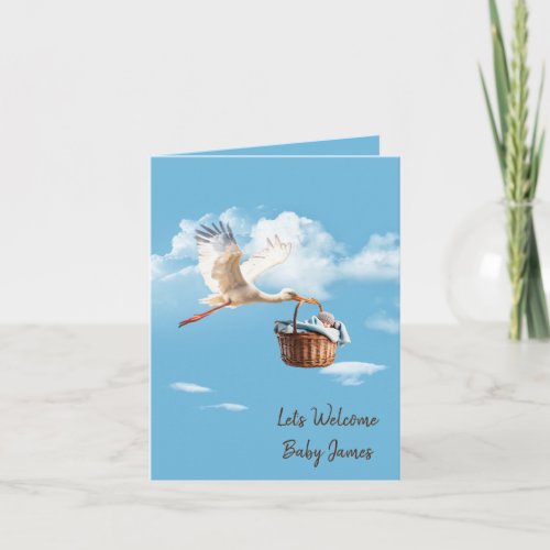 Stork With Baby Boy for Shower Invitation