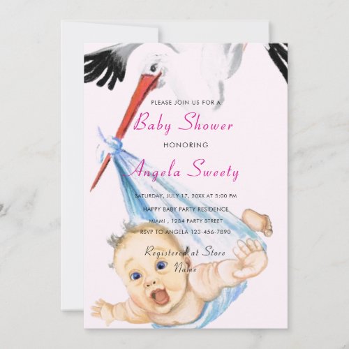 Stork with Baby Funny Shower Invitation