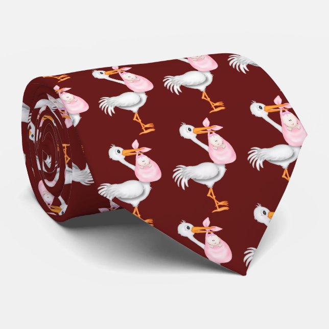 Stork With Baby Girl Neck Tie (Rolled)