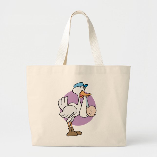 Stork With Baby Large Tote Bag (Front)