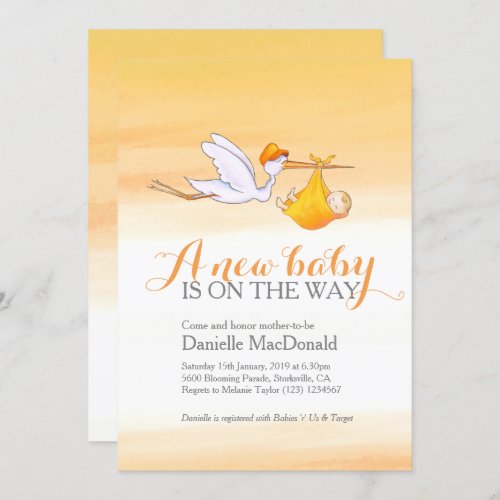 Stork with baby new baby shower invitations