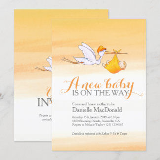 Stork with baby new baby shower invitations
