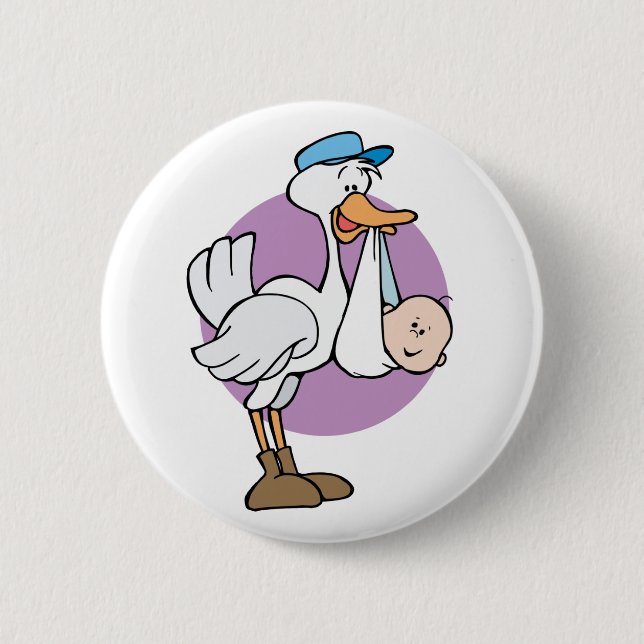 Stork With Baby Pinback Button (Front)