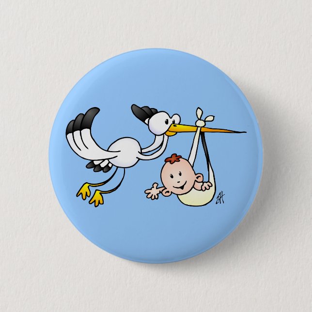 Stork with baby pinback button (Front)