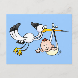 Stork with baby postcard