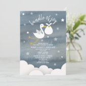 Stork With White Bundle Stars Baby Shower Invitation (Standing Front)