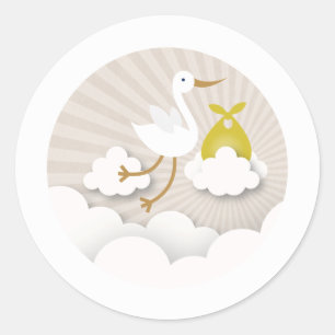Stork with Yellow Bundle Neutral Baby Shower Classic Round Sticker