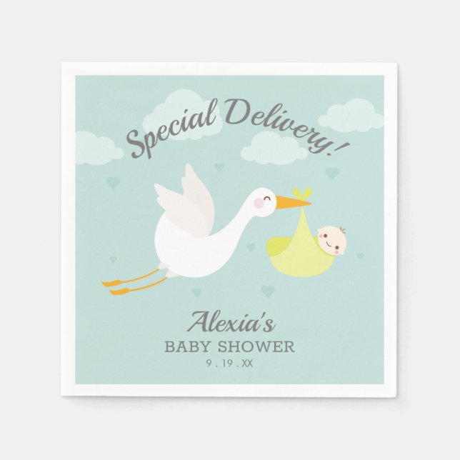 Stork Yellow Baby Bundle Baby Shower Napkins (Front)