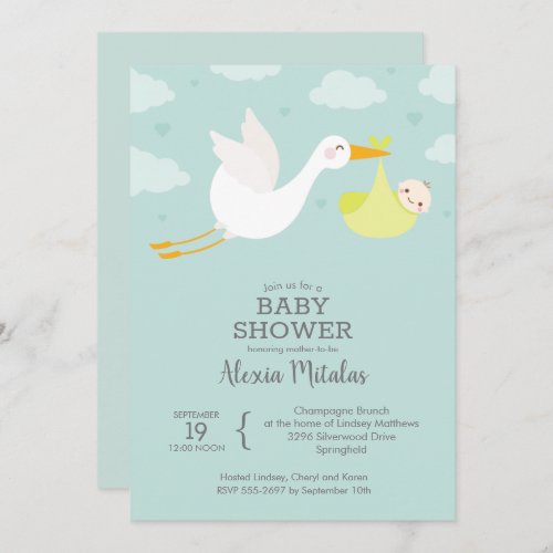 Stork Yellow Bundle Baby Shower Invitations